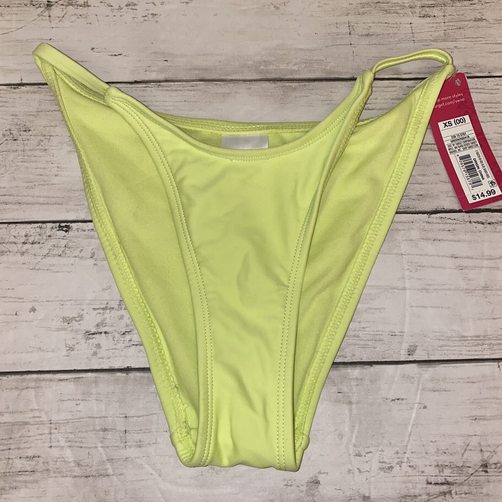 Xhilaration Bikini Bottom Womens XS‎ Green Solid Lime High Leg Scoop Swim NEW XS